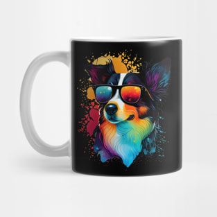 Colourful Cool Border Collie Dog with Sunglasses Mug